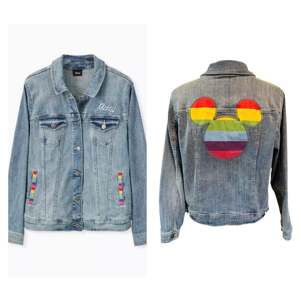 Torrid 3 (3x 22/24) Disney Mickey Mouse Blue Denim‎ Rainbow Gay Pride Jacket New